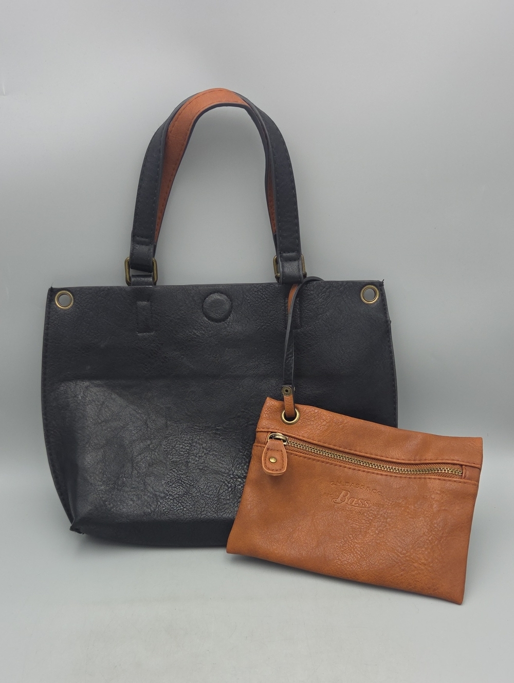 GH Bass & Co Women's Black Pebbled Vegan Leather Tote Bag & Purse